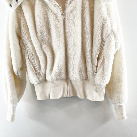 Savvi Amy Long Sleeve Full Zip Sherpa Fleece Jacket with Hood Cream Medium - Picture 8 of 11